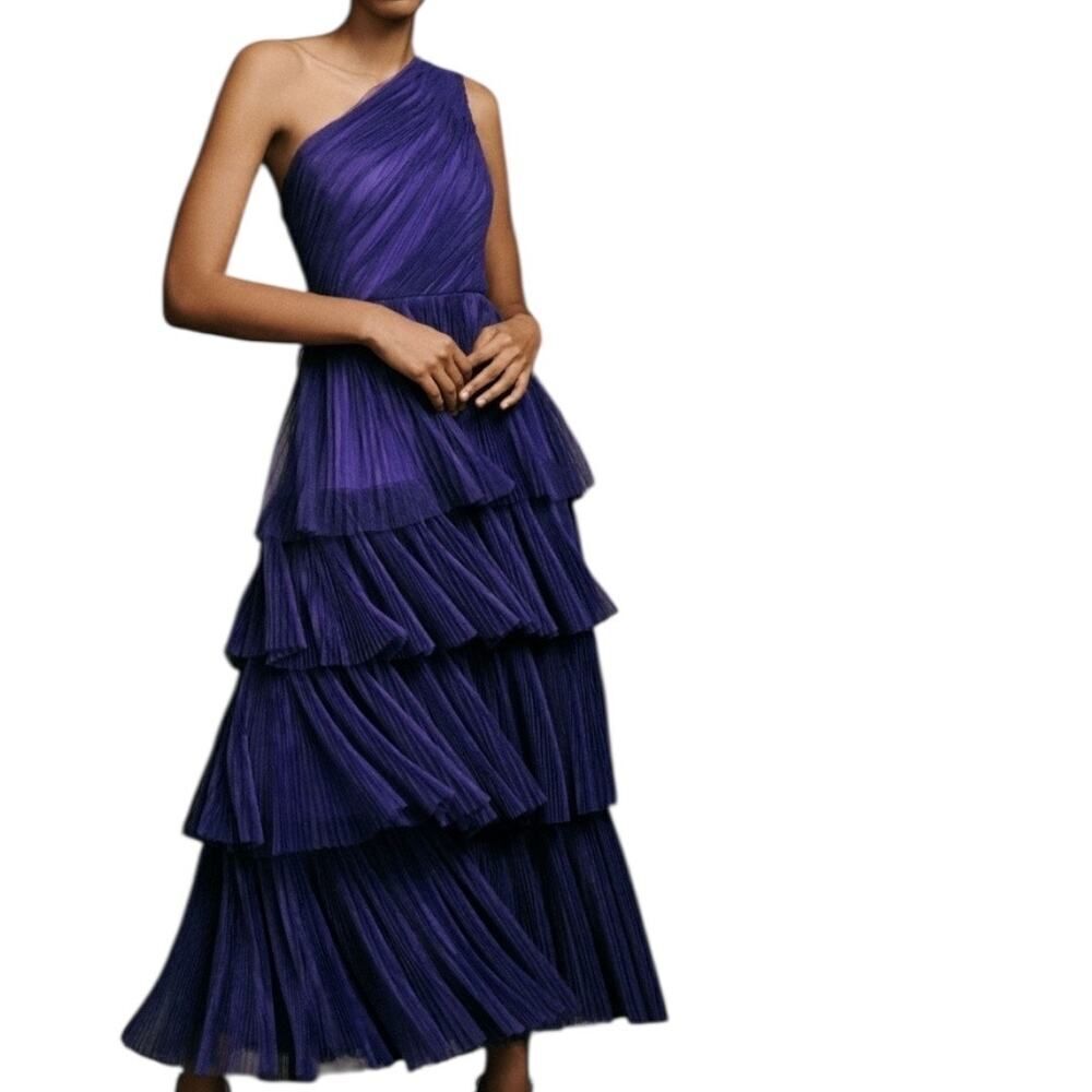 Hutch Xala One Shoulder Tiered Tulle Maxi Dress Size 6 Formal Party Cocktail